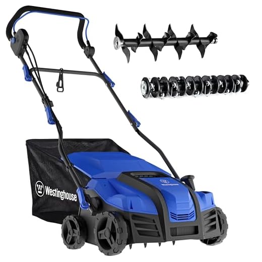 Westinghouse 16-Inch 15 Amp 2-in-1 Corded Electric Dethatcher and Aerator with 14.5 Gallon Thatch Collection Bag, 5-Position Depth Adjustment and 3-Position Angle Settings