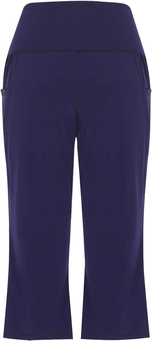 Women's Flare Capri Leggings with Pockets Tummy Control High Waisted Bootcut Yoga Pants-Workout Lounge Legging