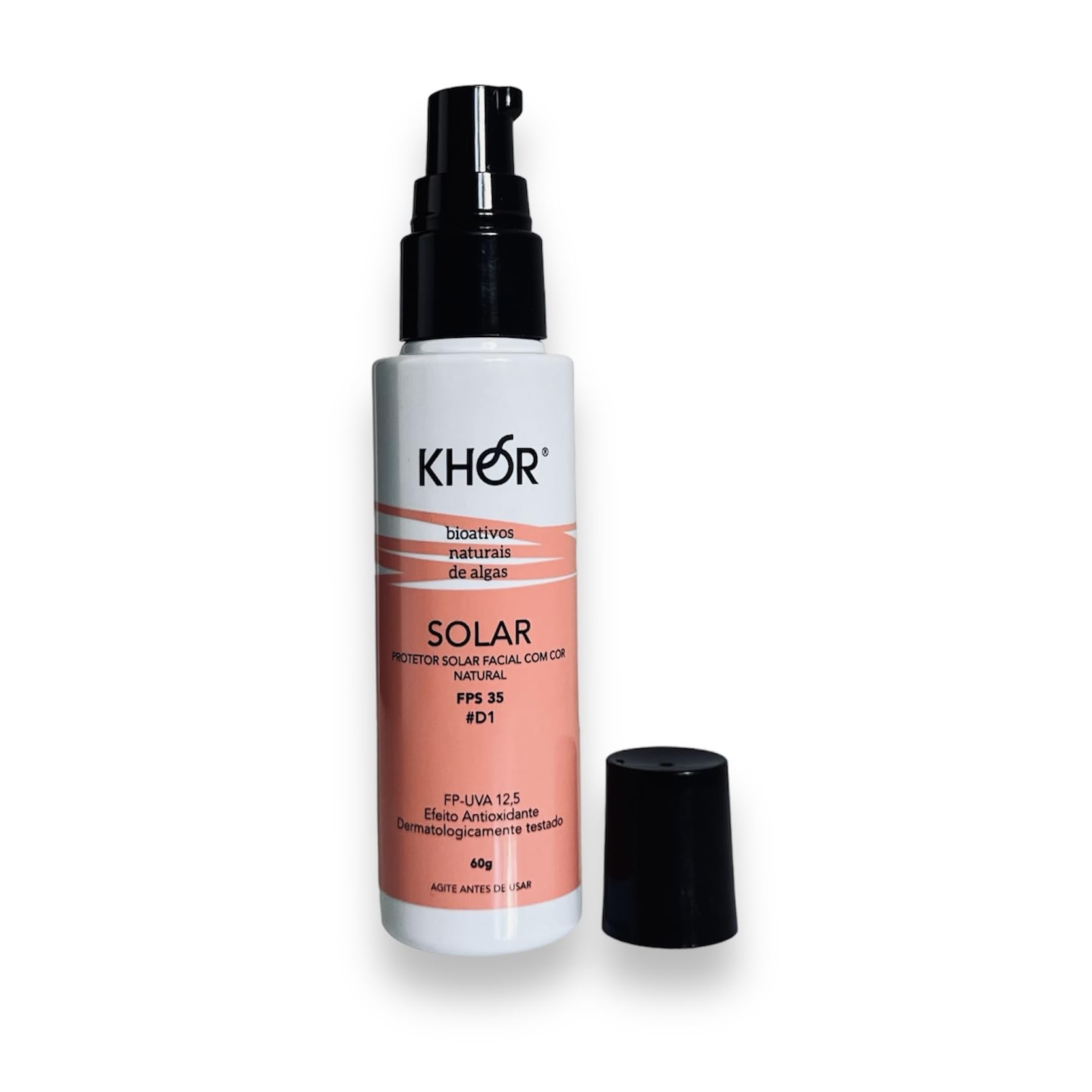 KHOR Protetor Solar Facial com Cor FPS 35 | Proteção UVA, UVB, Luz Azul e Antioxidante | Filtro 100% Mineral, Natural e Vegano | Tom D1 Médio Escuro | 60g