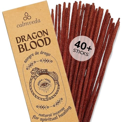 Potent Dragons Blood Incense Sticks - (40+Sticks 9 inch) Thick Natural Resin Incense Clean Charcoal Free | Sweet Spicy & Ambery Smelling Protection Incents (Sangre de Grado) (Burn Time 45+ Mins)