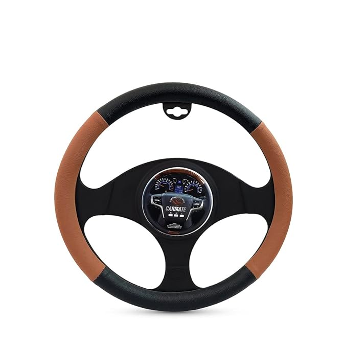CARMATE Sporty Grip Car Steering Cover for Toyota - Liva Medium (Tan-Black)