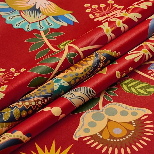 Image of XiDi Red Floral Patterned Blackout Curtains 96 Inches Long 2 Panels | for Bedroom Living Room Thermal Insulated Luxury Vintage Flower Curtains Botanical Leaf Printed Grommet Window Drapes 52x96