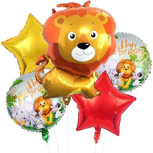 Image of Rozi Decoration Lion Theme Foil Balloon Set for Birthday Decoration, Kids Party, Jungle Theme Party Decor, Animal Theme Balloon Decoration, Multicolor Foil Balloons (Pack of 5)