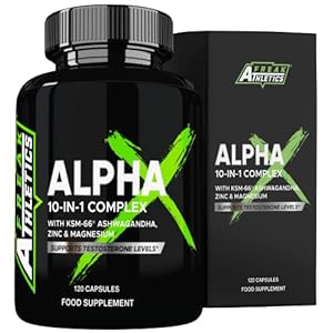 Alpha X Testosterone Supplements for Men – Testosterone Booster for Men 120 Capsules – 10 Powerful Ingredients & Vitamins Including KSM-66 Ashwagandha, Zinc, Maca Root Extract – Made in The UK