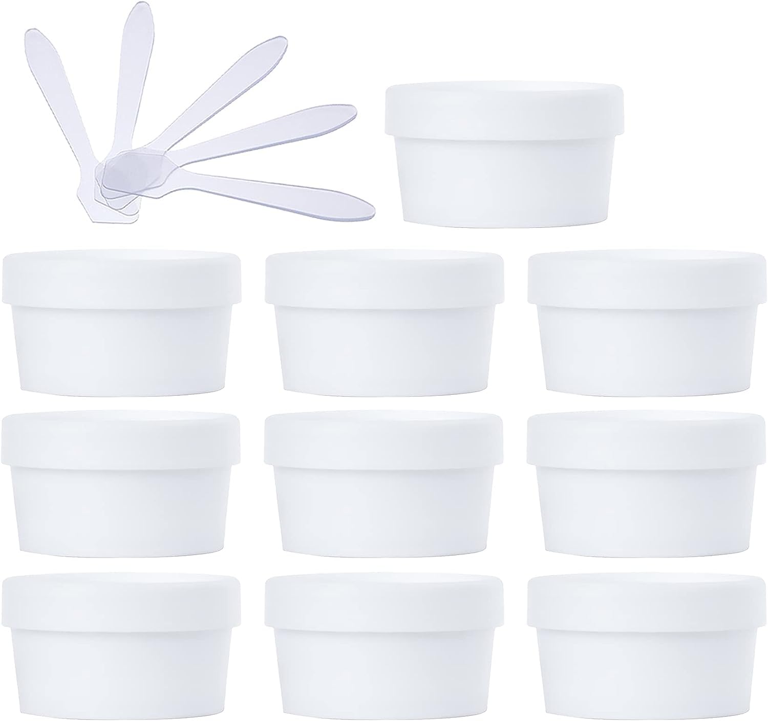 KRXSOBNV Cosmetic Jars, 10 PC Plastic Storage Jars with Inner Liner for Body Hand Face Cream Lotion Gel 5X Spatula(White,50ml)