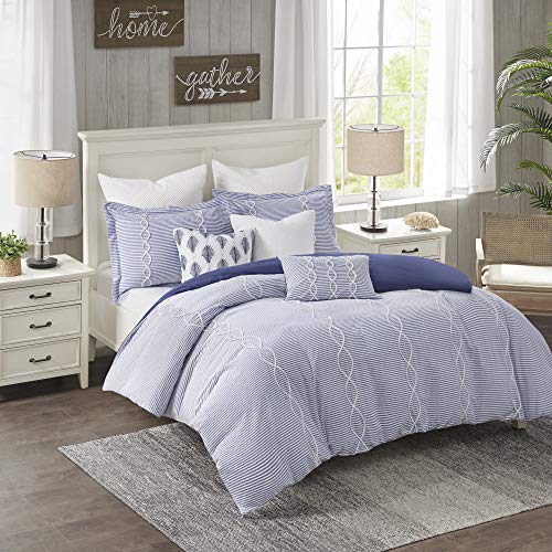 Madison Park Signature Cozy Comforter Set - All Season Bedding Combo Filled Insert and Removable Duvet Cover, Shams, Decorative Pillows, Blue Queen(92"x96") 9 Piece - Image 2