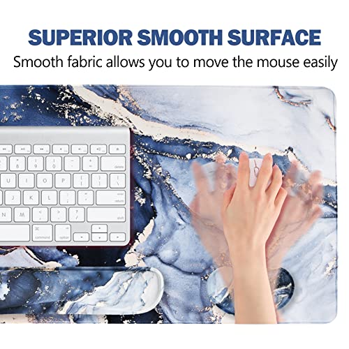 Image of ArtSo Large Gaming Mouse Pad, Keyboard Wrist Rest Pad & Wrist Support Mousepad Set, Stitched Edge, Extended, Non-Slip Base, Memory Foam,Multifunctional Desk Mat 4pcs for Office & Home, Gilt Marble