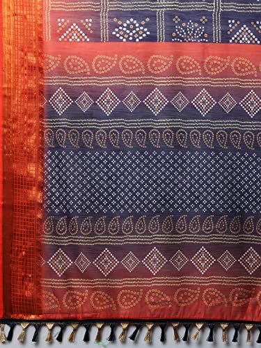 Image of AKHILAM Bandhani Print Linen Saree With Unstitched Blouse Piece for Women (SONPR1 Parent)