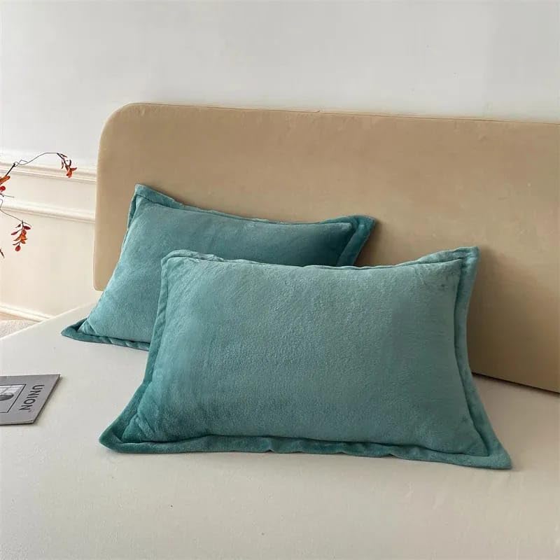 Image of Sands Premium Ultra Soft Woollen Pillow Cover Set of 2 for Winter with Zipper Closure, Cozy Pillow Case Perfect for Warmth, Flannel Warm Pillowcases, King size-18X28 Inches (Green)