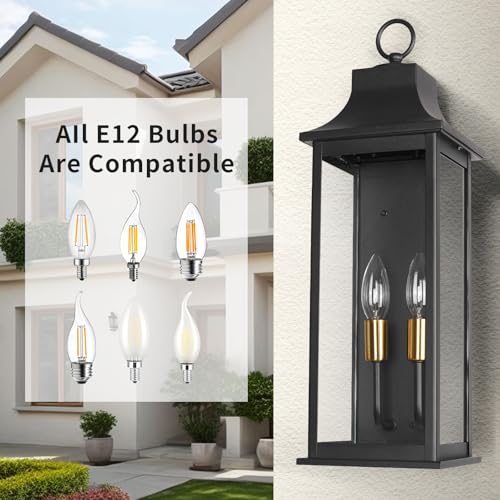 Image of JYZ 2PK 20 inch Exterior Coach Light Wall Mount, Farmhouse Outdoor Entry Wall Lantern Fixture, Exterior Wall Sconce with E12 Base, Anti-Rust Aluminum with Clear Glass Wall Lamp for Porch, Garage, Patio