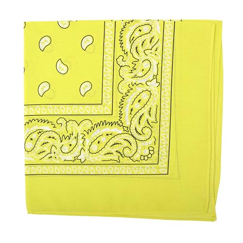 Motique Accessories 22 Inch Cotton Paisley Bandana (Bright Yellow)