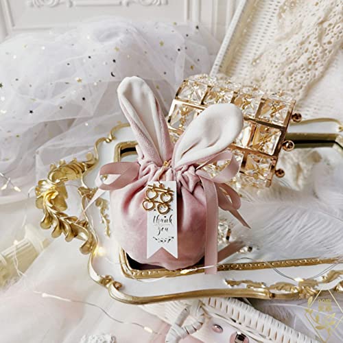 Moslate Paashaas zakken - 5 stuks konijn oor fluwelen geschenkzakje, paaskoekjes snoepzakken verpakking zakken, cartoon trekkoordzakken kleine zakjes, voor paaseieren, snoep, kleine voorwerpen - Image 4