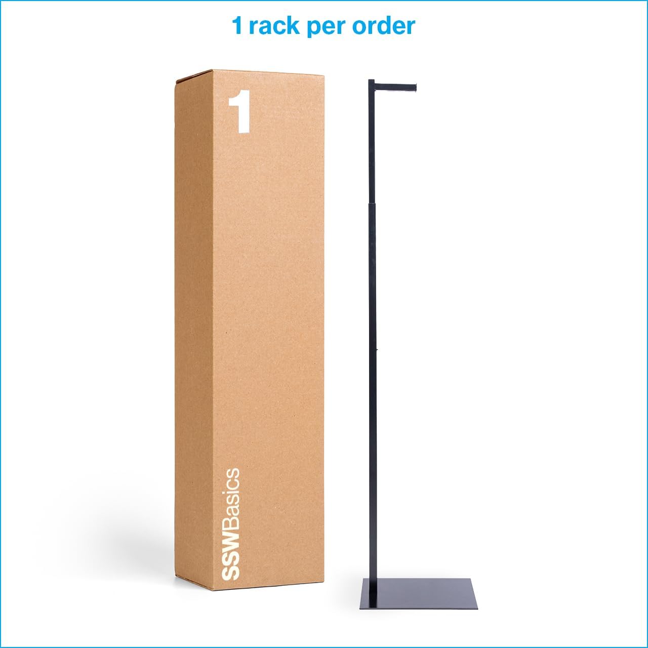 SSWBasics Adjustable Black Costumer Stand – Single Arm Clothes Rack - Retail Clothing and Garment Display Stand – Ideal For Showcasing Hanging Items In Thrift Shops, Boutiques and Retail Stores