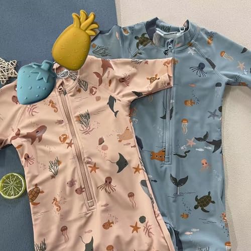Image of Boys One Piece Swimsuit Whale Dolphin Bathing Suit Zipper Rash Guard Kid Short Sleeve Swimwear Shark Beach Wear UPF50+