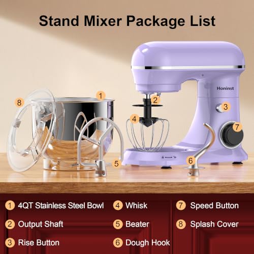 Image of Honinst 4QT Electric Stand Mixer, 10-Speed Tilt-Head Compact Kitchen Mixer