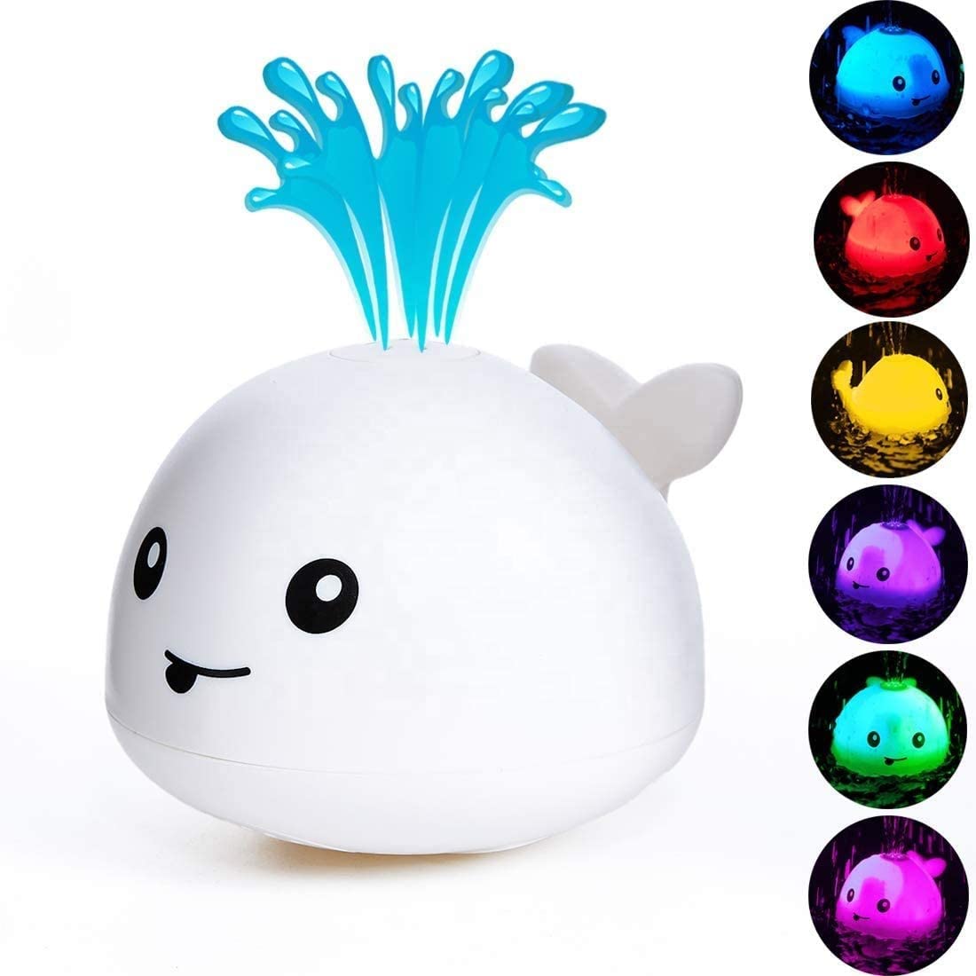 Whale Bath Toy Light up with Colorful LED Lights Automatic Water Sprinkler for Kids Toddler Water Spray Whale Bathtub Toy (White)