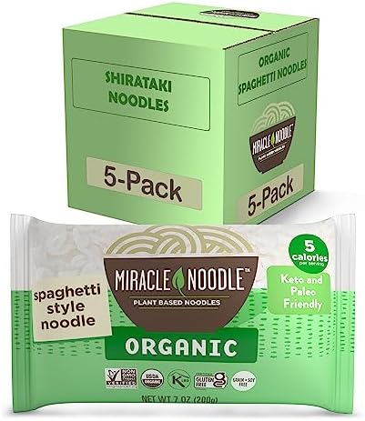 Miracle Noodle Organic Spaghetti Noodles - Shirataki Noodles Ready To Eat, Konjac Noodles Spaghetti, Low Carb Pasta, Keto Spaghetti Noodles, Paleo, Vegan, Gluten Free, Low-Calorie Pasta - 7 Oz, 6-Pack