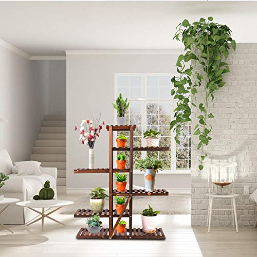 Augosta Multi Tiered Plant Stand for Indoor and Outdoor, Large Wood Plant Shelf for Multiple Plants, 6 Tier Plant Flower Pots Shelves Rack Holder Stand - Thumbnail 4