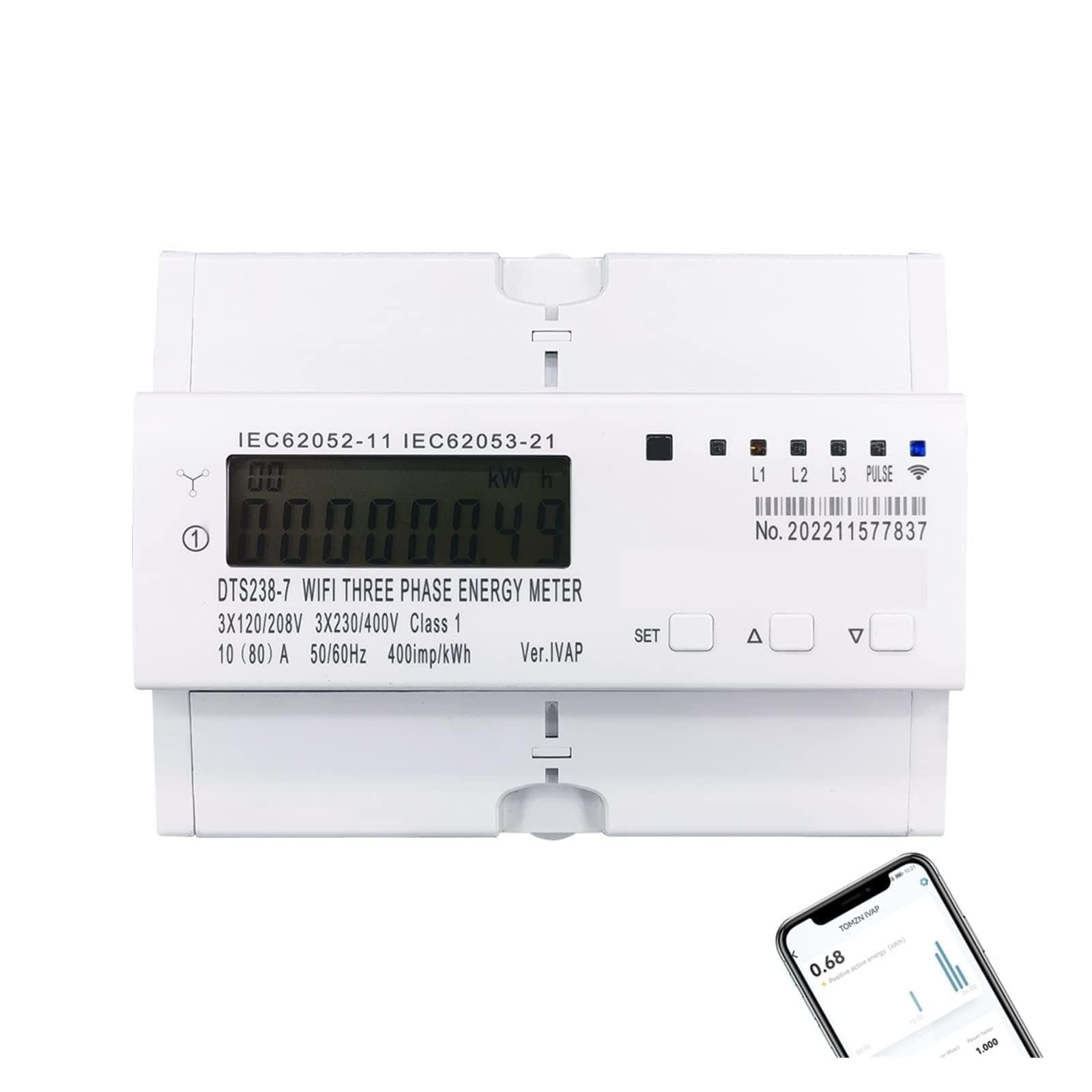 Contatore Energia Elettrica, 3 Phase 80A Tuya Smart Contatore di energia bidirezionale Timer Consumo energetico Monitor KWh Interruttore Wattmetro, Facile da Installare