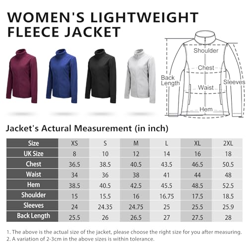33,000ft Womens Fleece Jackets Ladies Lightweight Warm Full Zip Coat Breathable Microfleece Ladies Sweater Casual Long Sleeve, Ideal for Travelling Outdoor Sport Black L - Image 6