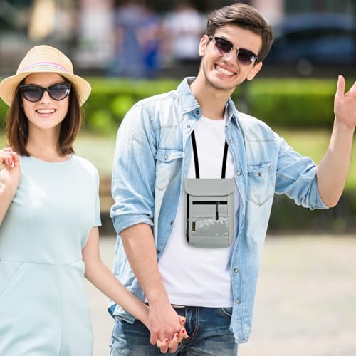 Image of RFID Blocking Travel Neck Wallet Pouch with RFID Blocking Sleeves, Travel Neck Pouch Passport Holder Keep Your Cash, Credit Card for Women & Men - Grey