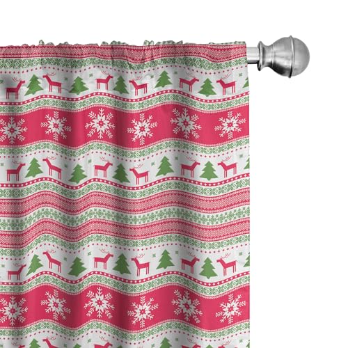 Ambesonne Nordic Window Curtains, Classical Reindeers Snowflakes Trees Christmas Pattern