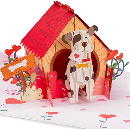 Paper Love Valentines Day Pop Up Card, Love Dog House, Handmade 3D Popup Cards, Valentines Day Gifts for Him, Her, for Valentine's Day, Birthday, Wedding Anniversary, All Occasion, 5" x 7"