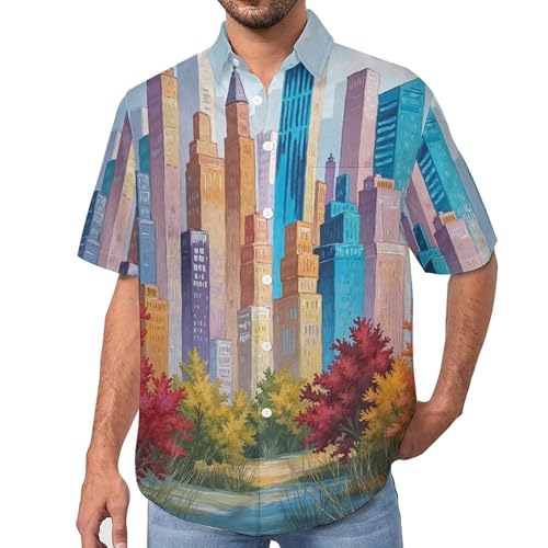 Chemise casual homme manches courtes à col revers imprimé peinture urbaine multicolore