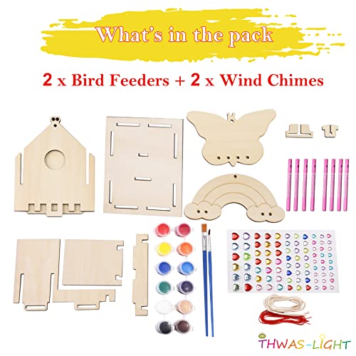 Image of Crafts for Kids Ages 8-12 -Make Your Own Bird Feeder Wind Chime Kit with Diamond Stickers - 2 Pack Unfinished Wood DIY Kids STEM Painting Activities Crafts Outdoor Toys for Boys Girls Ages 6-8 3-5