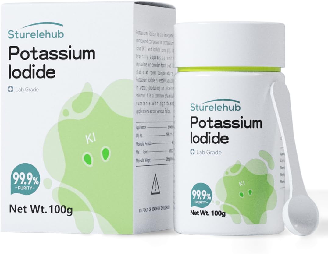 Potassium Iodide, 99.9% Purity, Powder/Crystals, 100g Lab Grade, for Elephant Toothpaste, Potassium Iodide Powder for Laboratory Teaching