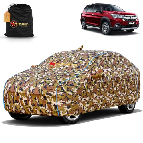 Image of Maruti Xl6 100% Waterproof Car Cover for All Weather Protection with Mirror & Antena Pocket Inner Cotton Layer Triple Stitched Cover with Adjustable Belt Bottom Elastic to Secure Fit-Jungle
