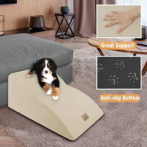 2-Tiers Extended Dog Stairs Steps For Bed Couch Sofa,High Density Foam Pet Gentle Slope Ramp Stairs Ladder Friendly To Small Old Joint Injury Dogs Cats,Soft Fabric Cover Washable,Send Lint Roller Set #TOP4
