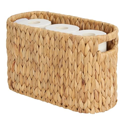 ISTOVO Poignées Intégrées pour Panier de Rangement de Papier Toilette à 6 Rouleaux, Support en Osier de Jacinthe d'eau