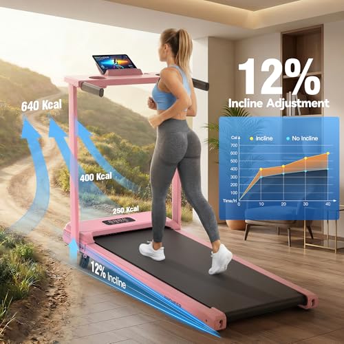 Image of FUNMILY 3.5HP Walking Pad Incline Treadmill with Desk & Handle Bar, Heavy Duty 350 lbs Weight Capacity Portable Treadmill for Home and Office, Remote Control & LED Display