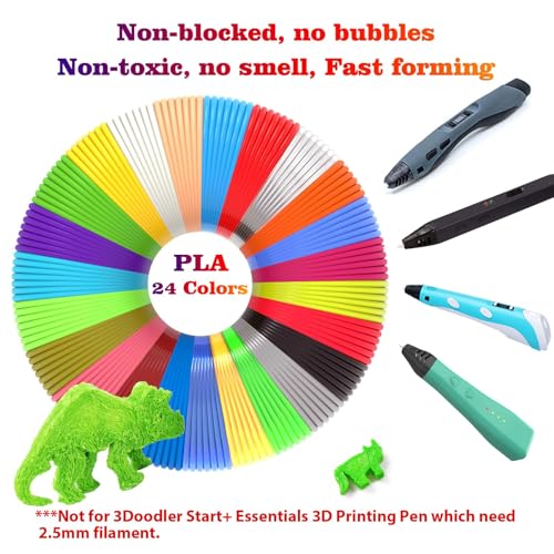 Image of 24 Assorted Colors 3D Pen Filament Refills PLA 1.75mm, Each Color 5 Meters (16 Feet), dikale 3D Printing Pen Filament Packs for Kids, Total 120 Meters-Bonus 250 Stencils eBooks