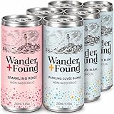 Wander + Found Non-Alcoholic Sparkling Wine, Variety Pack with Sparkling Rosé and Sparkling Cuvée Blanc...