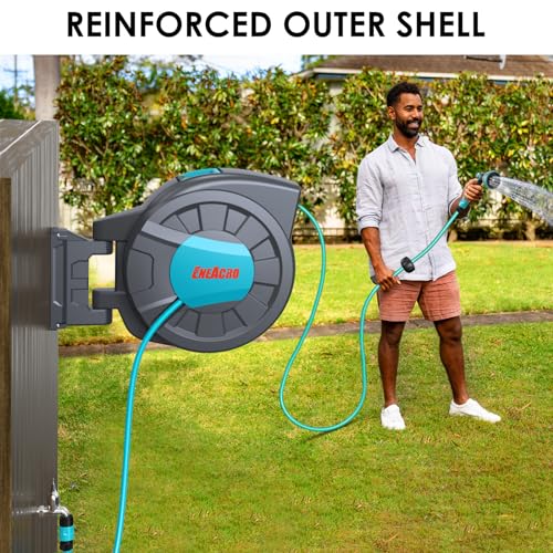 ENEACRO Enrollador Manguera Jardin de 35+2 m | Cartucho de manguera de pared con pistola pulverizadora de 10 funciones y función de enrollado automático, Garden Hose Reel - imagen 2