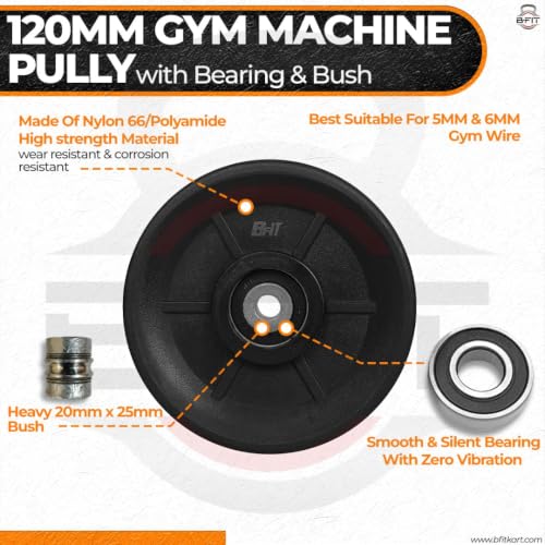 Image of B Fit ABS Plastic Gym Pulley with inbuilt Bearing and Bush- Heavy Duty Wheel Cable Gym Fitness Equipment Replacement 4 Pcs (120 MM-4 Pcs) | Gym Machine Attachment
