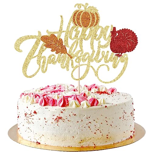 AROKIPPRY Happy Thanksgiving Cake Topper - Fall Festival Cake Decoration