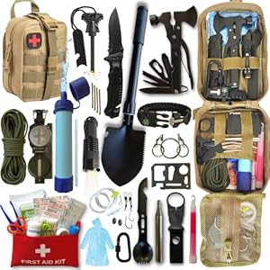 BIRKOSCH | ULTRA-COMPLETE Survival Kit + Eerste Hulp Kit | Filterrietjes – Mini Vouwschep – Kompas – Multifunctionele Tang – Mes – Vuurstick – Militaire Gereedschappen & Accessoires