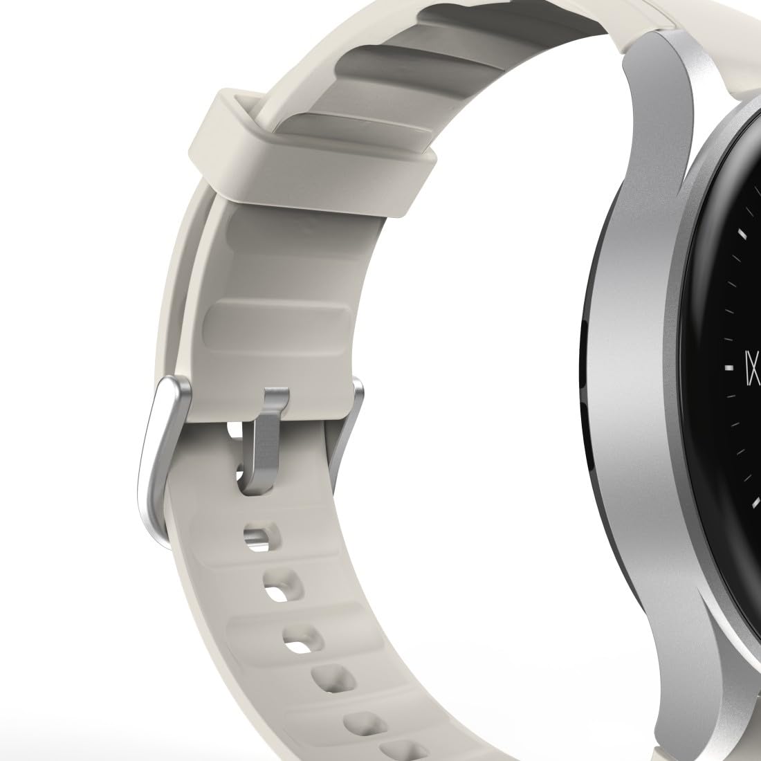 Hama Smartwatch GPS (zegarek inteligentny, smart, AMOLED 1.3, Bluetooth, wodoodporny, ładowanie magnetyczne, always-on, silikonowy pasek, srebrna koperta, 1,32", rozmowy) beżowy