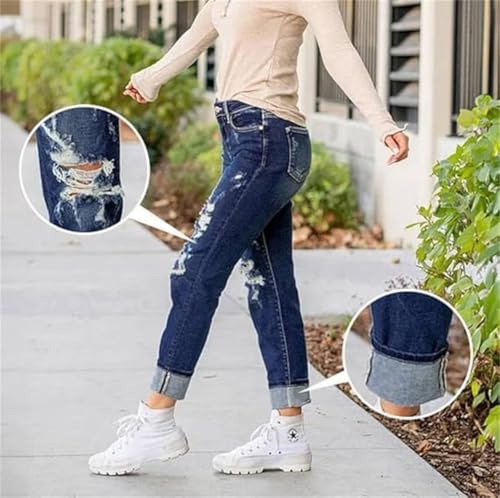 Mypeachd Jeans Tummy Control Distressed Cuffed Boyfriend Jeans Plus Size Skinny High Waist Jeans Women Ripped Jeans2