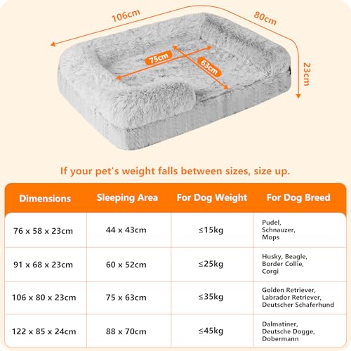 HMTOPE Orthopädisches Hundebett, Hundesofa, hohen Rand, Hundekissen, Hundekorb, Abnehmbar und waschbar, Mittelgroße Hunde, Grosse Hunde, 106 x 80 x 20 cm, Hellgrau