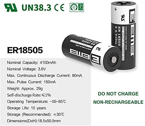 Eemb Er18505 Nonrechargeable 3.6V Lithium Battery Li-Socl₂ 4100Mah High Capacity Ul Certified Single-Use 3.6V Lithium Thionyl Chloride Battery Do Not Charge Battery #TOP1