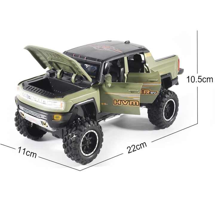 Image of Invite 1:24 Scale Diecast Hummer EV Pickup Truck - Metal Model Car with Openable Doors & Hood, Pull Back Action, Collectible Toy Vehicle for Kids & Adults