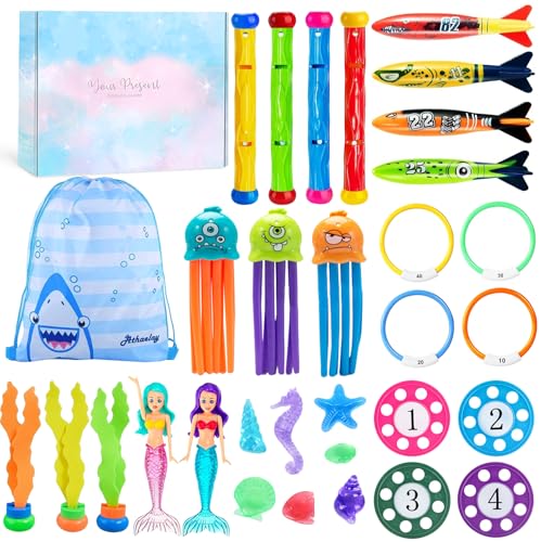 YYDSXK 33 Pezzi Giocattoli da Immersione, Giocattoli da Piscina con Una Squisita Confezione Regalo, Piscina Subacquea Immersioni Giocattolo per Bambini