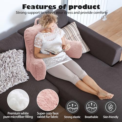 xffzroom Reading Pillow Large Bed Pillow,Backrest with Arms, Back Support for Sitting Up in Bed, Couch for Lounging Bedrest,Pink - Thumbnail 4