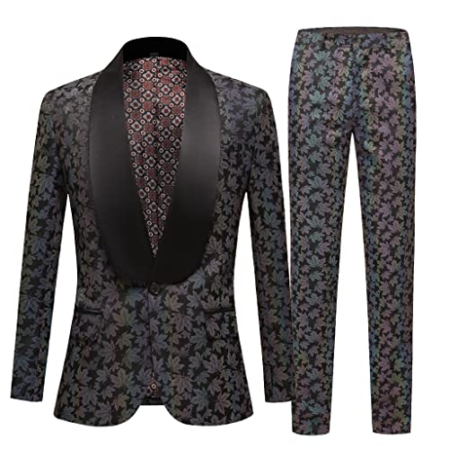 Men's Black and White Matching Suit Wedding Groom Tuxedo Party Performance Dress (Jacket + Trousers)