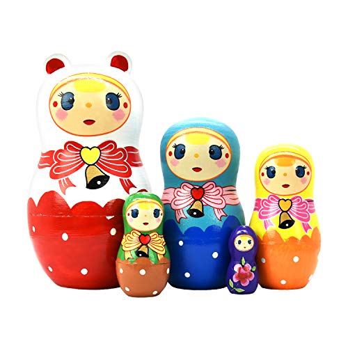 HYCLES Nesting Dolls Russian Matryoshka Wood Stacking Nested Set for Kids Handmade Toys for Children Kids Christmas Birthday Decoration Halloween Wishing Gift