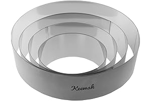 Keewah Round Mousse Cake Ring Set: 4-Piece Stainless Steel Adjustable Cake Rings in Various Sizes